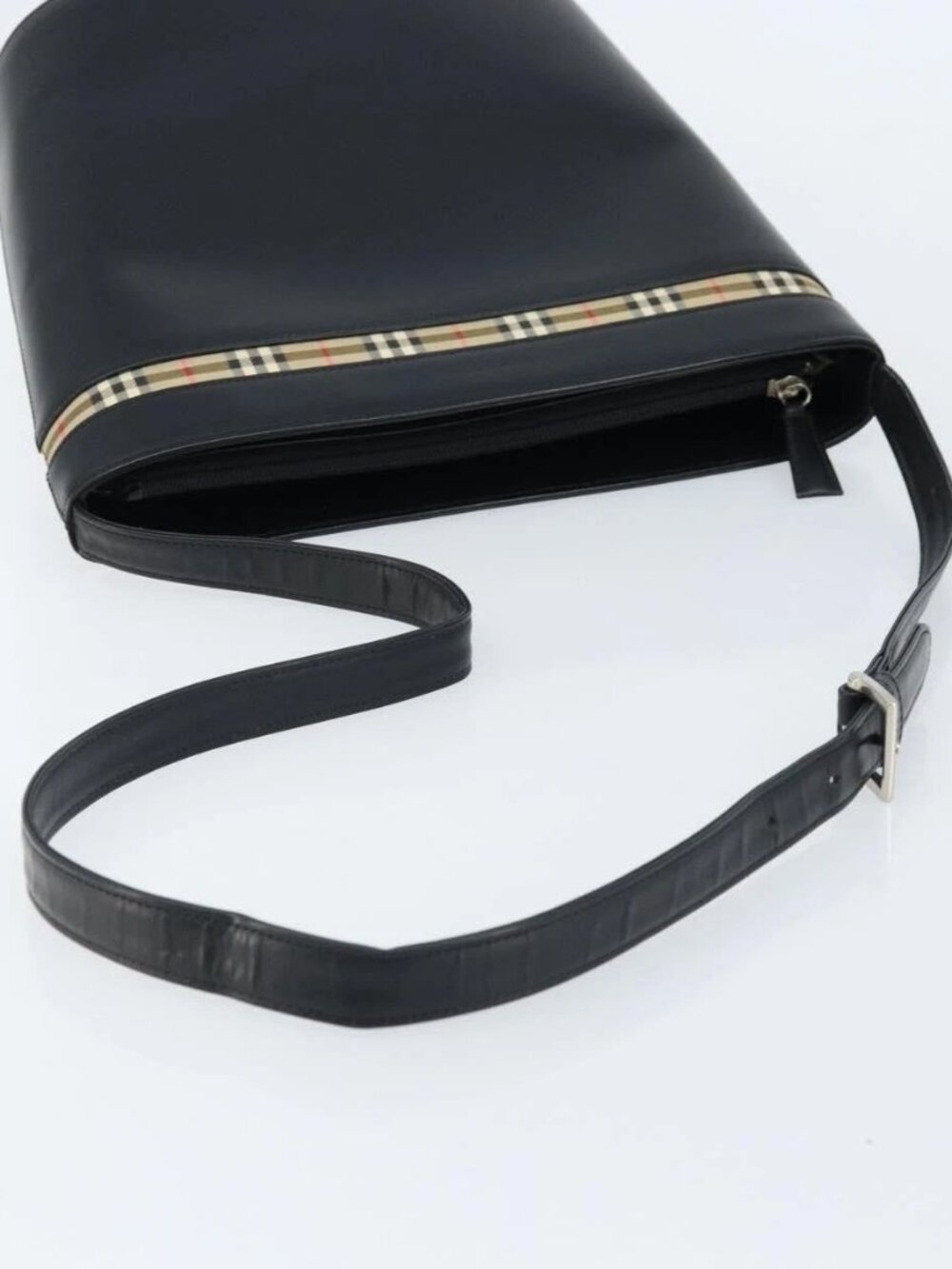 BURBERRY Nova Check Shoulder Bag Leather Black Silver Auth ep13572 - Picture 7 of 15
